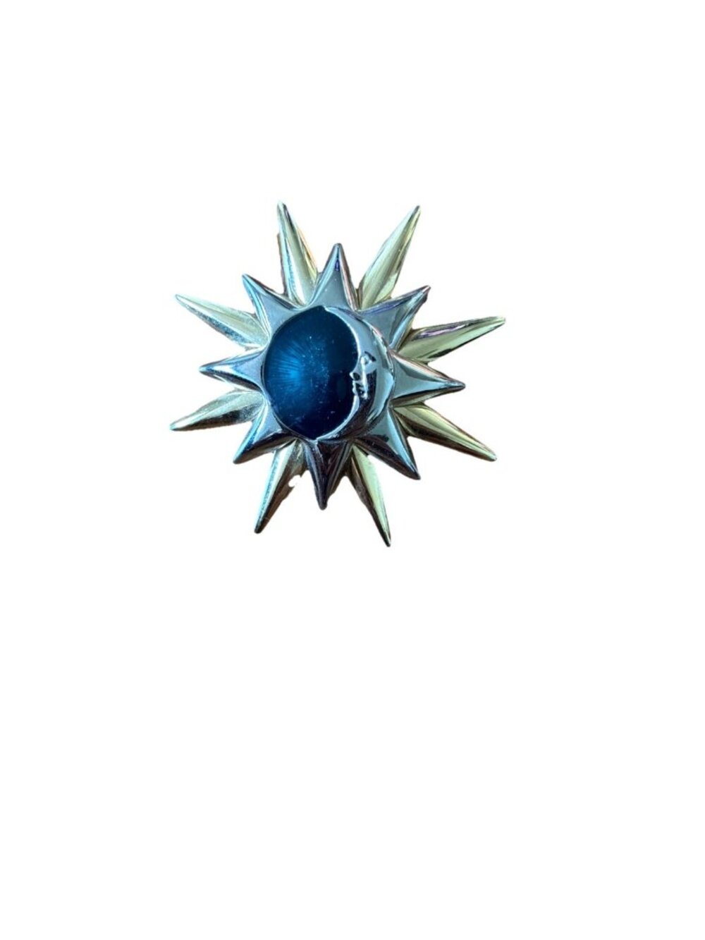 Vintage Liz Claiborne Celestial Sun & Moon Two Tone Brooch Pin Dark Blue Enamel